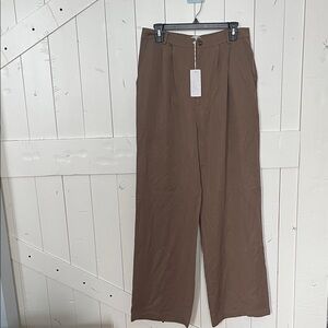 Reformation Tan Trousers with Button Accent